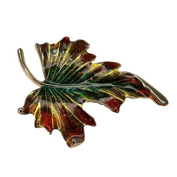 VTG Monet Maple Leaf Enamel Brooch Pin Multicolor Gold Tone Jewelry - Picture 1 of 8